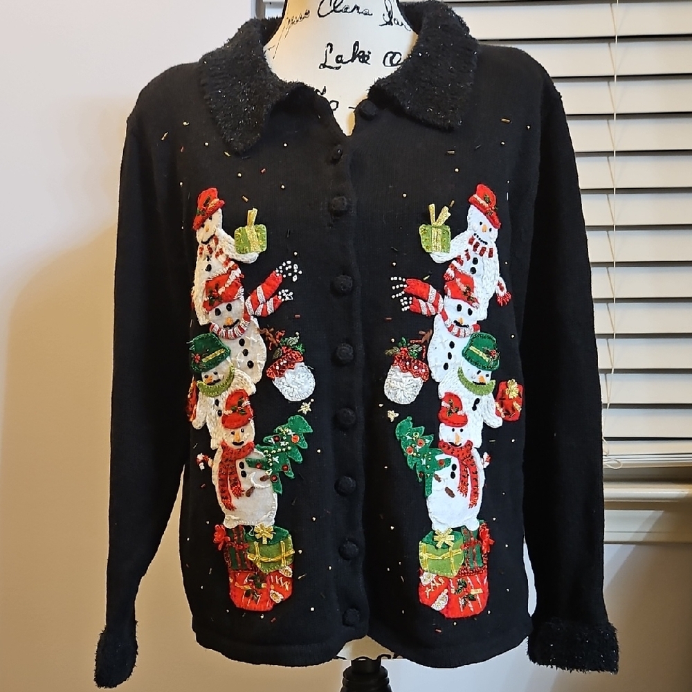 Festive Black Snowman Cardigan
